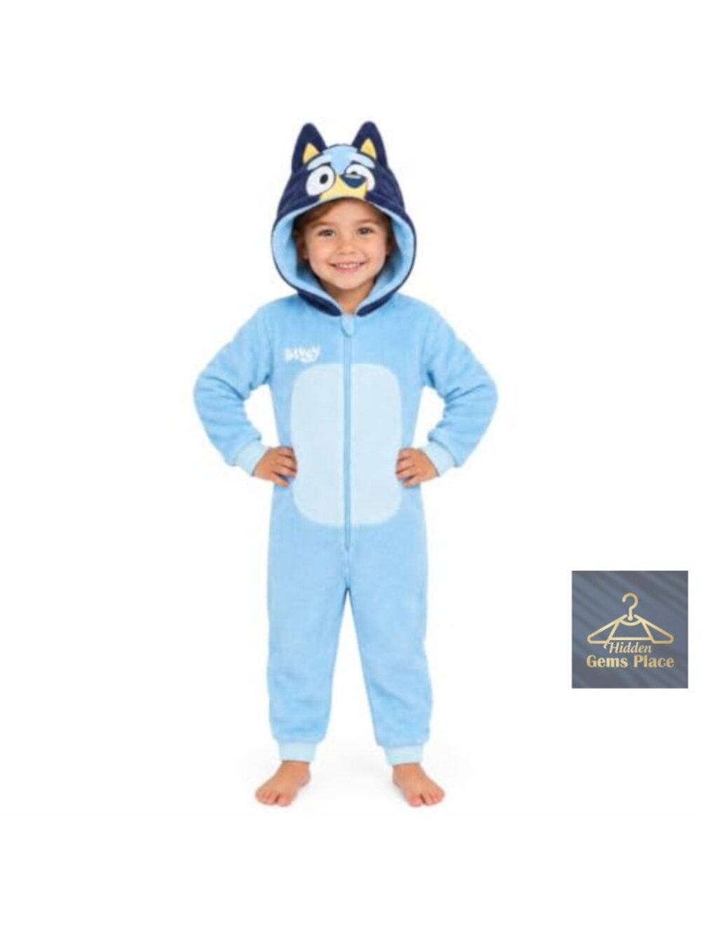 Kids Fleece One Piece Pajamas Hooded Zip Front Sleepwear